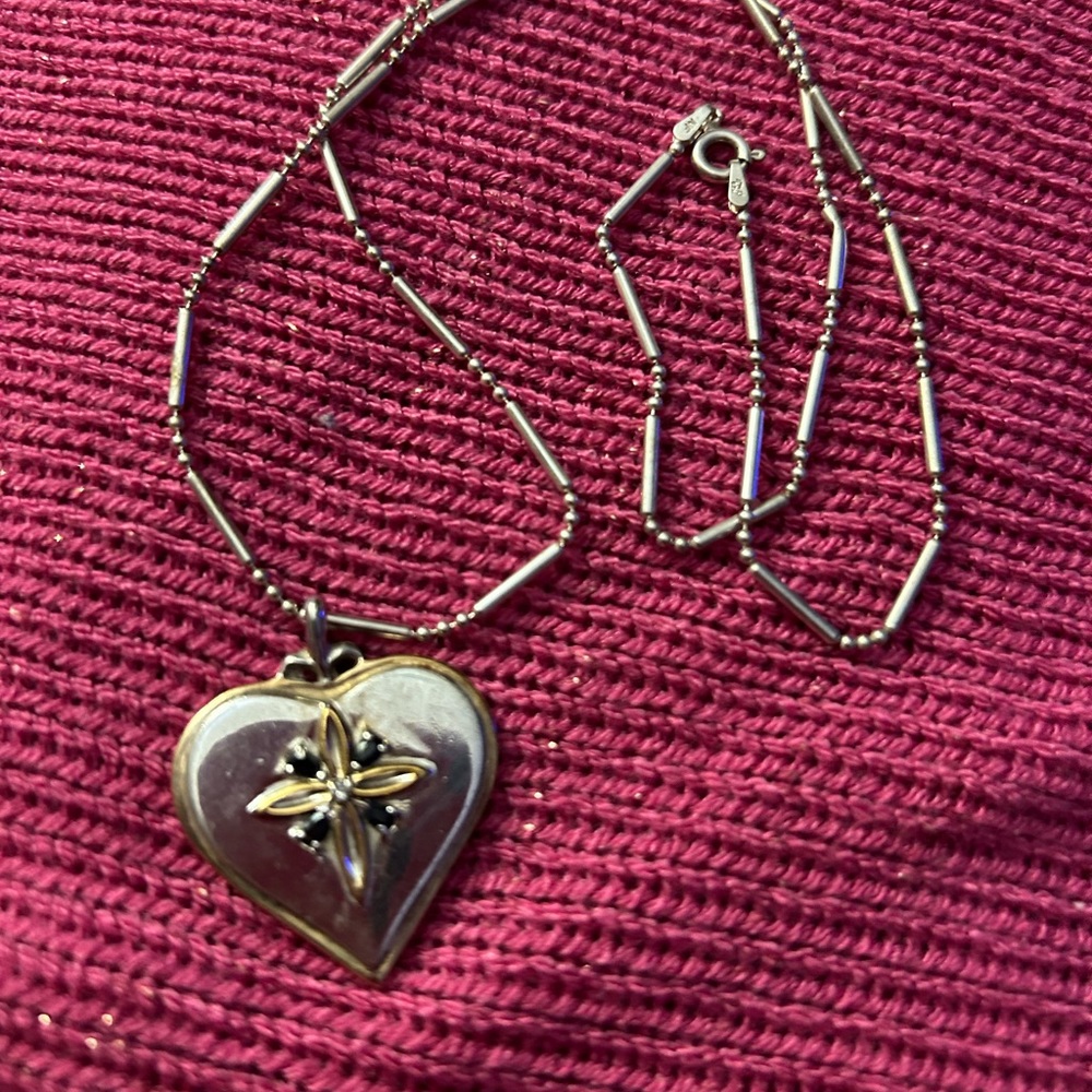 Vintage Sterling Silver Heart Pendant Necklace Daughter Quote Sapphire Accents